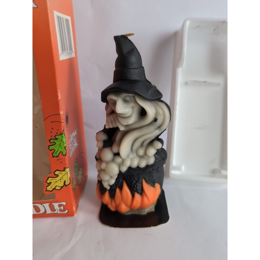 Vintage Halloween Witch Candle with Boiling Cauldron Glow in Dark Gurley Unused - Picture 2 of 6